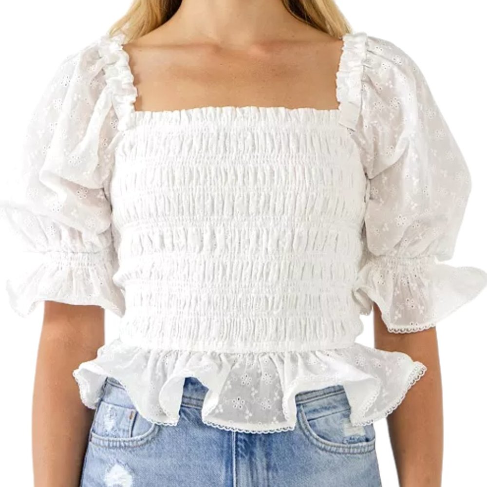Endless Rose Large White Peasant Eyelet Blouse